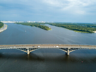 Aerial drone view. Kiev metro bridge.
