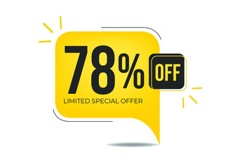78%% off limited special offer. Banner with seventy-eight percent discount on a yellow square balloon.