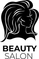 Vector Illustration of woman with long hair. Beauty logo. Hair styling