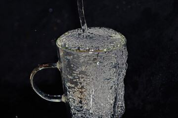 glass of water on a black background