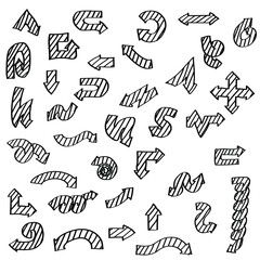 Abstract Set Black Collection Hand Drawn Different Arrows Elements Vector Design Sketch Style Doodle Line Brush Icons