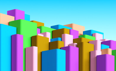Multicolored rectangular abstract geometry. Symbolizes the city of the future. 3d illustration