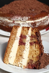 Layer Cake with cream with grated chocolate topping