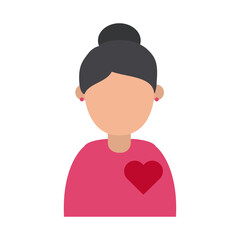 woman portrait cartoon with love heart in shirt flat style icon