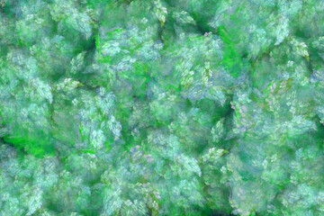 Abstract fractal spring background. On delicate airy greenery, small stylized flowers. 3D rendering. 3d illustration