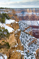 View of the Grand Canyon with snow in the foreground, from the south rim, Grand Canyon National Park, Arizona.