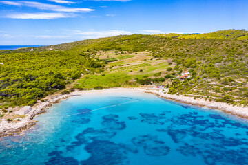 View of beautiful bay with blue turqoiuse sea on Mediterranean coast. Sailing destination. Summer...