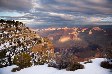 View of the Grand Canyon with snow in the foreground, from the south rim, Grand Canyon National...