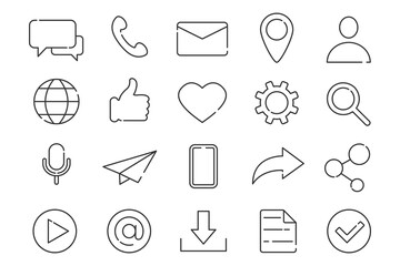 Social media linear icons set. Icons for web design. Symbols for internet page. Vector illustration