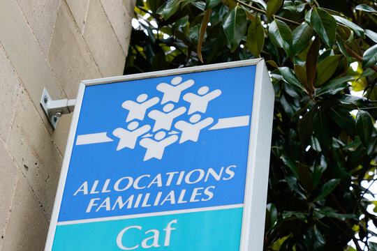 Caisse allocations familiales logo and text sign of caf agency for Family Allowances Fund office
