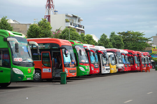 VUNG TAU, VIETNAM - DECEMBER 23, 2016: Intercity buses at the bus station of the city of Vungtau