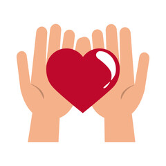 heart in hands love cooperation or charity and volunteering flat style icon