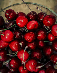 background of beautiful red ripe cherries close up