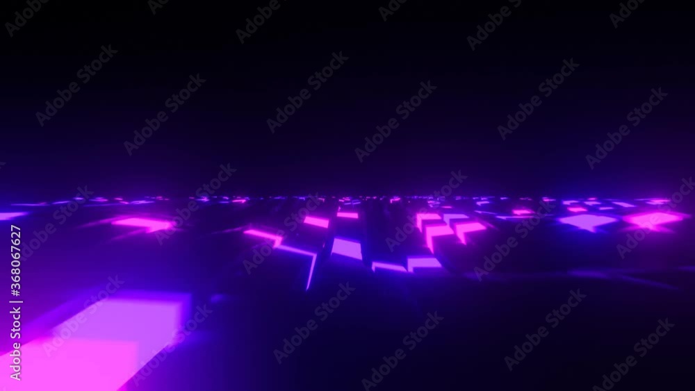 Poster abstract dynamic wave moving floor with blue and purple light box at dark background