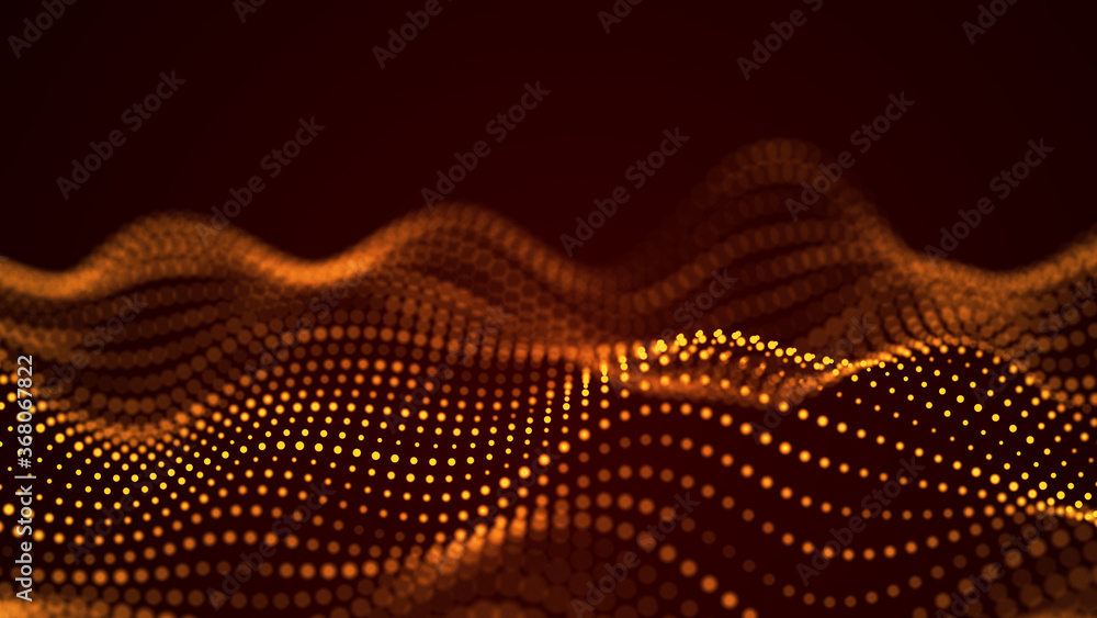 Aufkleber digital dynamic wave of particles. abstract gold futuristic background. big data visualization. 3d r