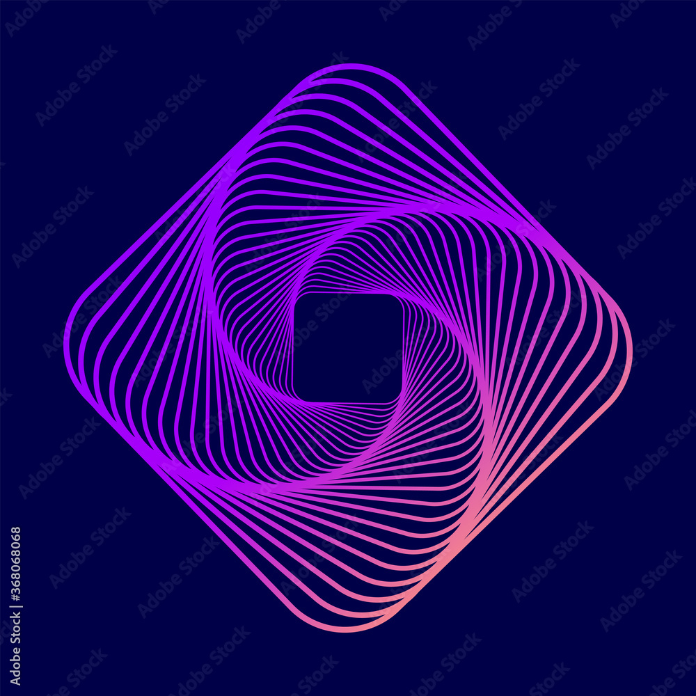 Poster twisted colored spiral. wireframe square shape. vector technology tunnel.