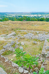 View of ancient stone ruins on a hill