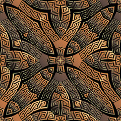 Copper textured greek seamless pattern. Vector ornamental 3d background. Ornate repeat metal backdrop. Greek key meander ancient ornament. Surface texture. Luxury design for wallpapers, fabric, print