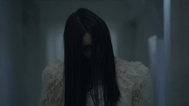 Ghost of bride in hotel corridor, blood-chilling mystery, zombie apocalypse