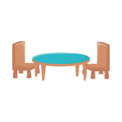round table and chairs furniture comfort isolated icon design white background