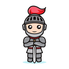 Cute knight kawaii mascot design illustration