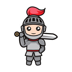 Cute knight kawaii mascot design illustration