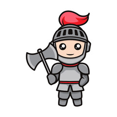 Cute knight kawaii mascot design illustration