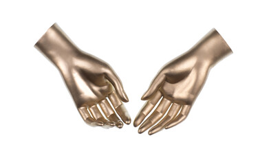 painted golden hands isolated on white background