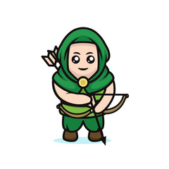 Cute kawaii archer mascot design illustration