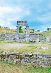 View of ruins and columns on the hills