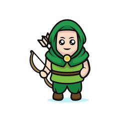 Cute kawaii archer mascot design illustration