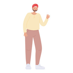 young muslim man in traditional turban character cartoon standing isolated icon design