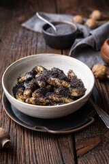 Classic Slovakian food called Sulance, sweet potato dumplings with poppy seeds