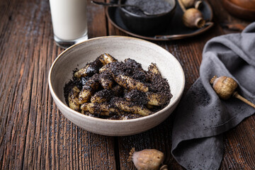 Classic Slovakian food called Sulance, sweet potato dumplings with poppy seeds