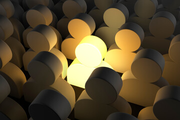 Be Different, One Man Glowing Among Other People in Dark Condition 