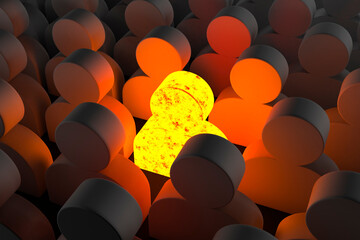 3d Concept, Crowd Of People Icons, Only One Is Textured With Lava