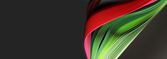 Green and red color strip wave paper. Abstract texture black horizontal background. © Liliia