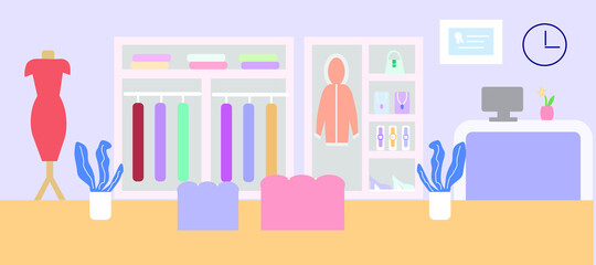 The interior of the clothing store, without visitors, vector graphics
