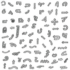Abstract Set Black Collection Hand Drawn Different Arrows Elements Vector Design Sketch Style Doodle Line Brush Icons