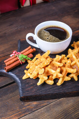 waffles sweet dessert christmas new year baking Menu serving size. food background top view copy space for text healthy eating