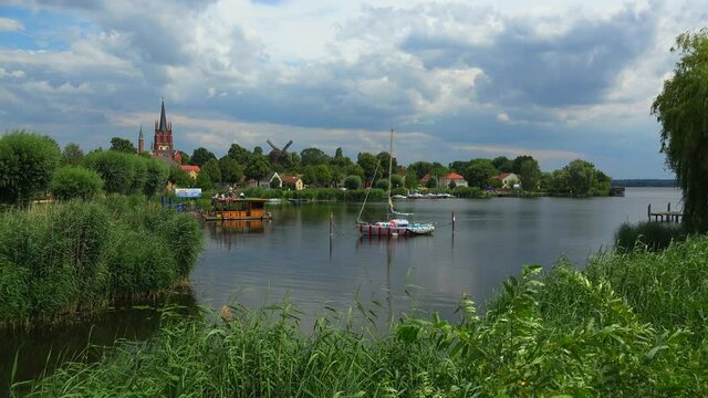 Island Town of Werder an der Havel with Church of the Holy Spirit and Post Mill, Mittelmark, Brandenburg, Germany
