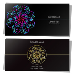 Business card concept gold and multicolored flower pattern design