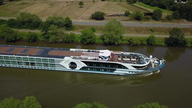 Excursion ship on the Saar River at Serrig, Rhineland-Palatinate, Germany