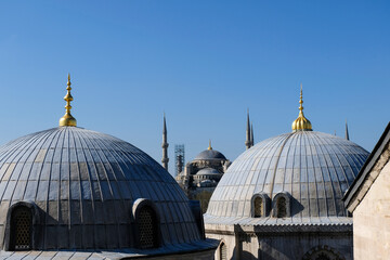 Fototapeta na wymiar domes of the mosque of St. Sophia Cathedral in Istanbul