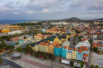 Aerial view over downtown Willemstad - Curacao - Caribbean Sea