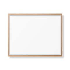Obraz premium Vector 3d Realistic Horizontal Brown Wooden Simple Modern Frame Icon Closeup Isolated on White Background. It can be used for presentations. Design Template for Mockup, Front View