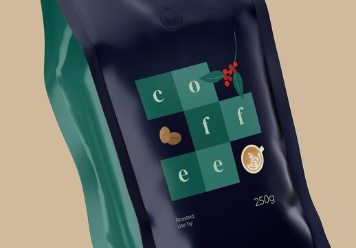 Close Up Glossy Coffee Bag Package Mockup