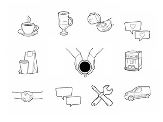 Set of 11 icons for your coffee shop business, scrapbooking, bullet journalling, instagram history buttons,