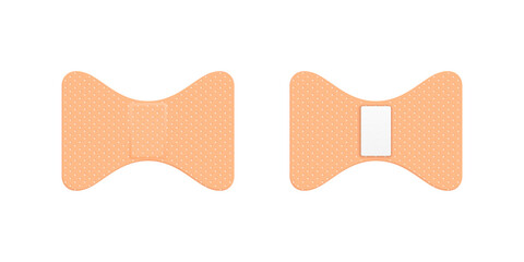 Vector 3d Realistic Medical Patch Icon Set Closeup Isolated on White Background. Design Template Adhesive Bandage Elastic Medical Plasters. Top View