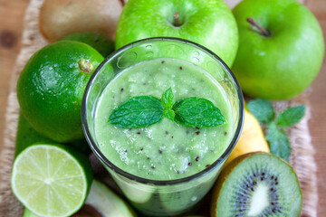 Green fruit smoothie with mint